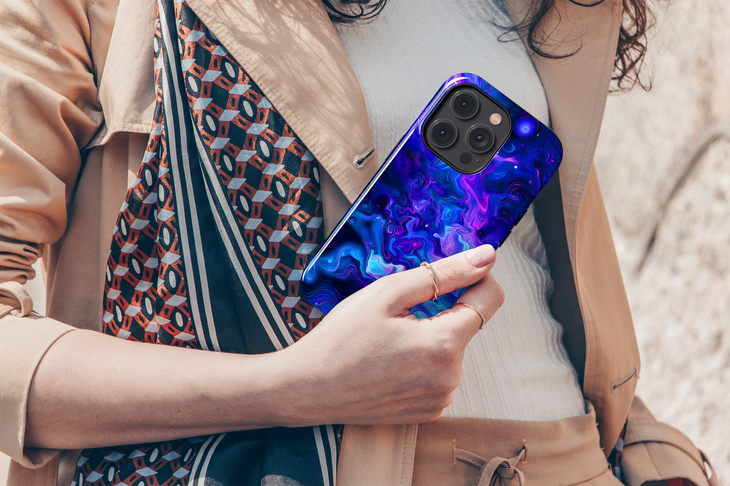 Nebula Swirl (iPhone Case 11-15)Elevate your iPhone's protection and style with RimaGallery's TVibrant cosmic swirls in a nebula palette On case, featuring dual-layer defense and a sleek, glossy fiRimaGallery