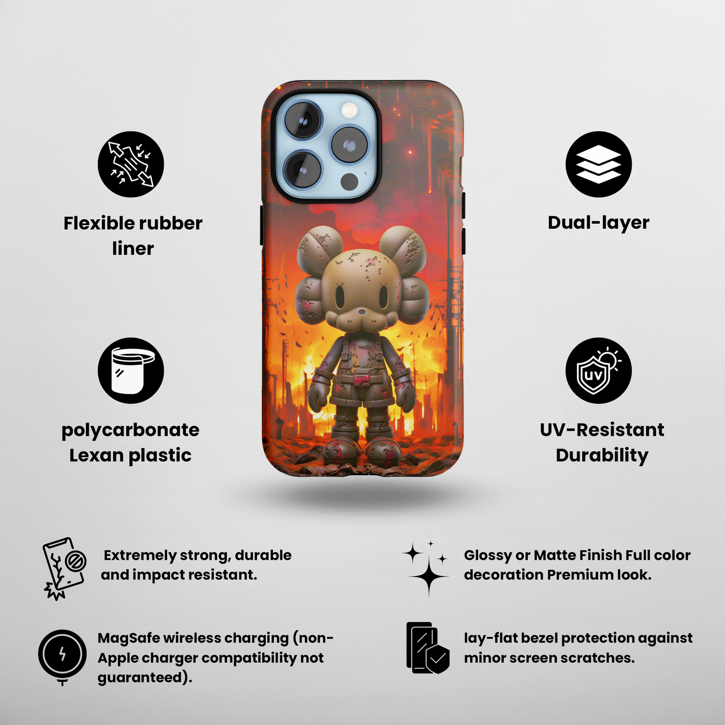 Zombie Bear (iPhone MagSafe Case)Zombie Bear MagSafe Durable Case: Style Meets Protection 📱✨
Upgrade your device with Rima Gallery's Zombie Bear MagSafe Durable Case. This case isn’t just about styRimaGallery