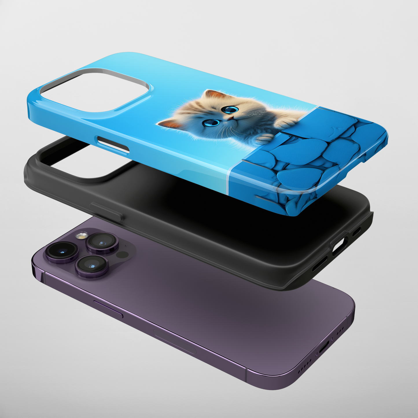 Cute Cat in Blue Sky (iPhone Case 11-15)