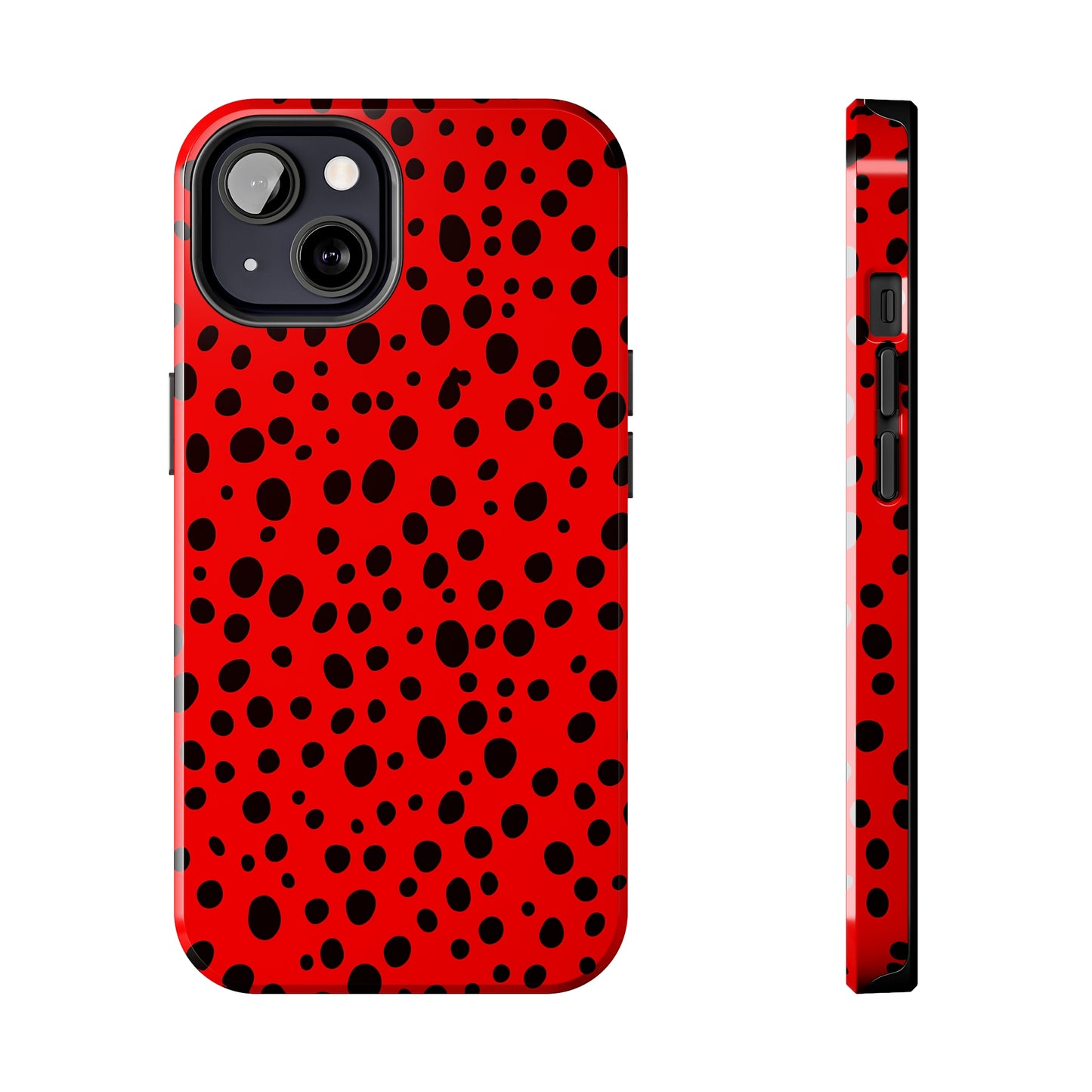 Dotted Delight - Red (iPhone Case 11-15)Elevate your iPhone's style with Rima's Red backdrop with varied black dots case. Sleek, durable protection for models 11-15. Free US shipping.RimaGallery