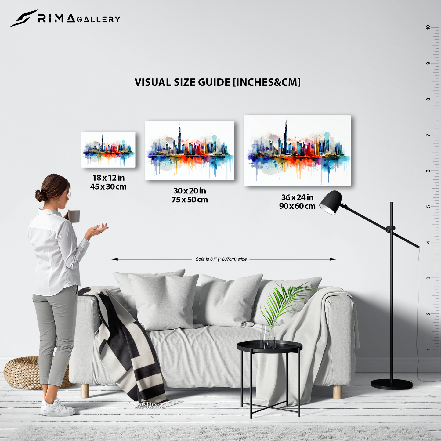 Watercolor Dubai Skyline (Acrylic)Make a statement with Watercolor Dubai Skyline acrylic prints. The 1⁄4" acrylic panel exudes the illusion of a smooth glass surface for vibrant artwork. Pre-installeRimaGallery