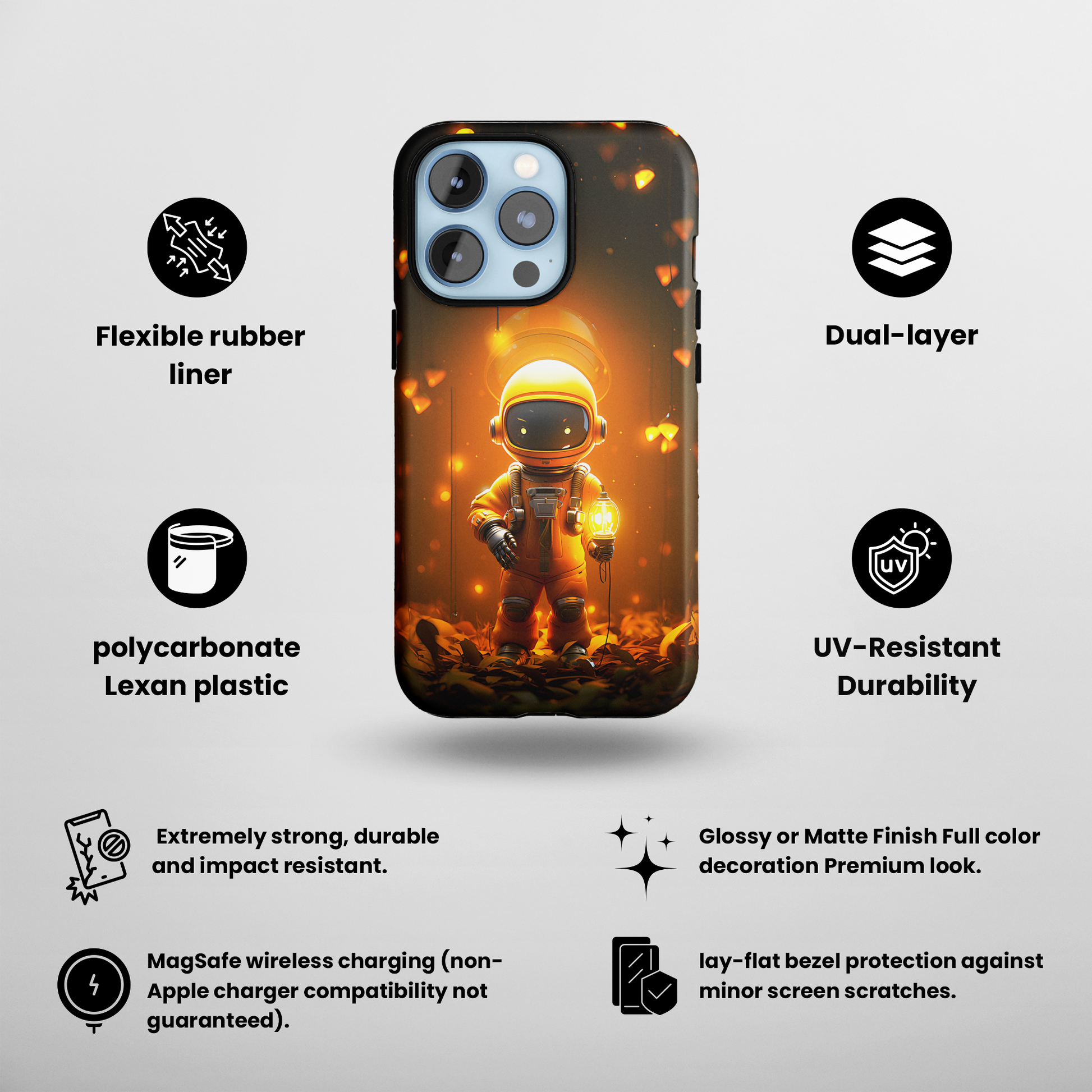 Yellow Astronaut Robot (iPhone MagSafe Case)Upgrade your phone's safety and style with Rima Yellow Astronaut Robot Beauty MagSafe Case. Dual-layer protection meets stunning design. Shop now for seamless MagSafRimaGallery