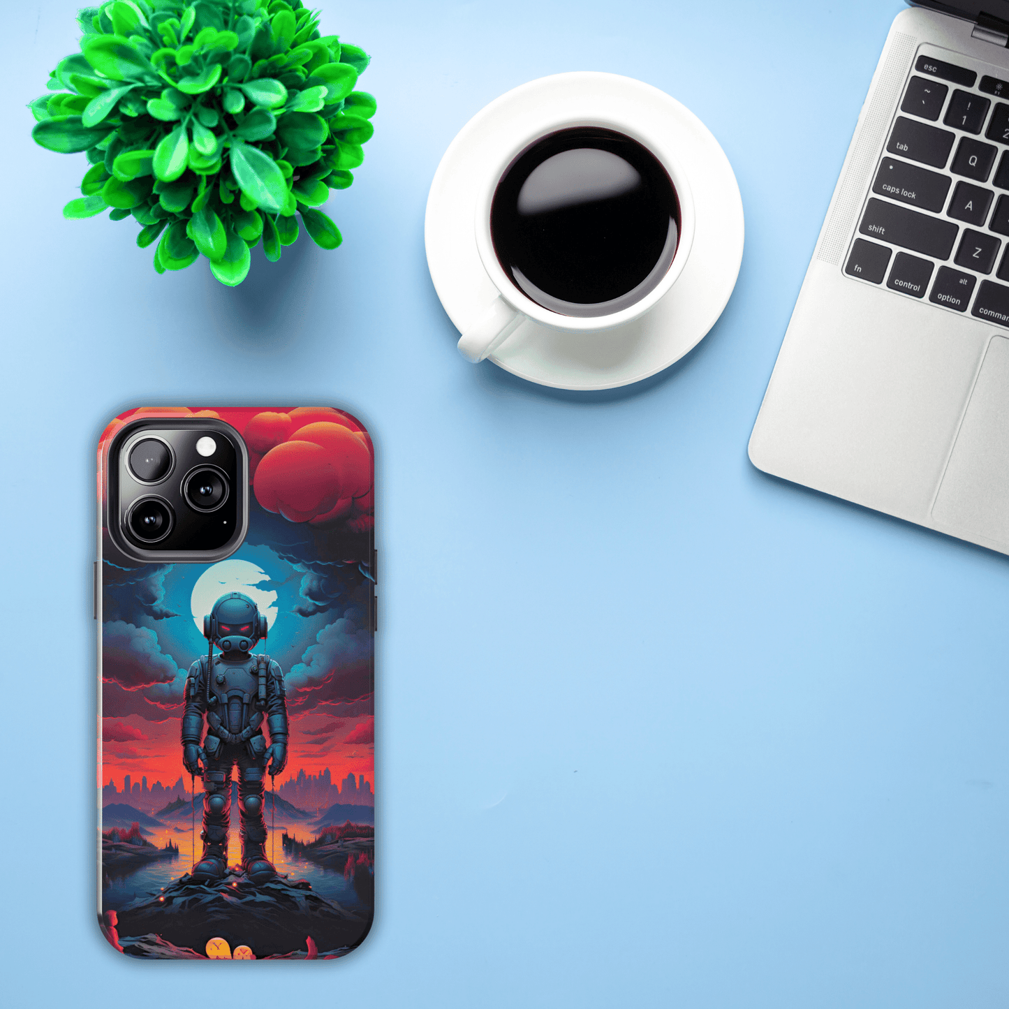 Stellar Sentinel Robot Soldier (iPhone Case 11-15)Guardian of the Galaxy 🌌🤖: Elevate your tech game with our "Stellar Sentinel" phone case, spotlighting a robot soldier, helmeted and vigilant, set against the mesmRimaGallery