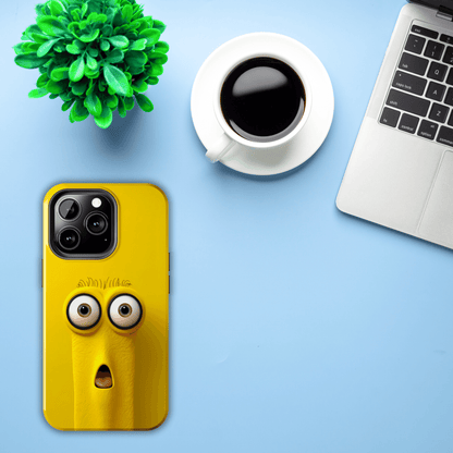 Sunny Daze Yellow Face (iPhone Case 11-15)Splash of Sunshine ☀️📱: Elevate the aesthetics of your device with our "Sunny Daze" phone case! Featuring an irresistibly cute yellow face with magnified eyes, set RimaGallery