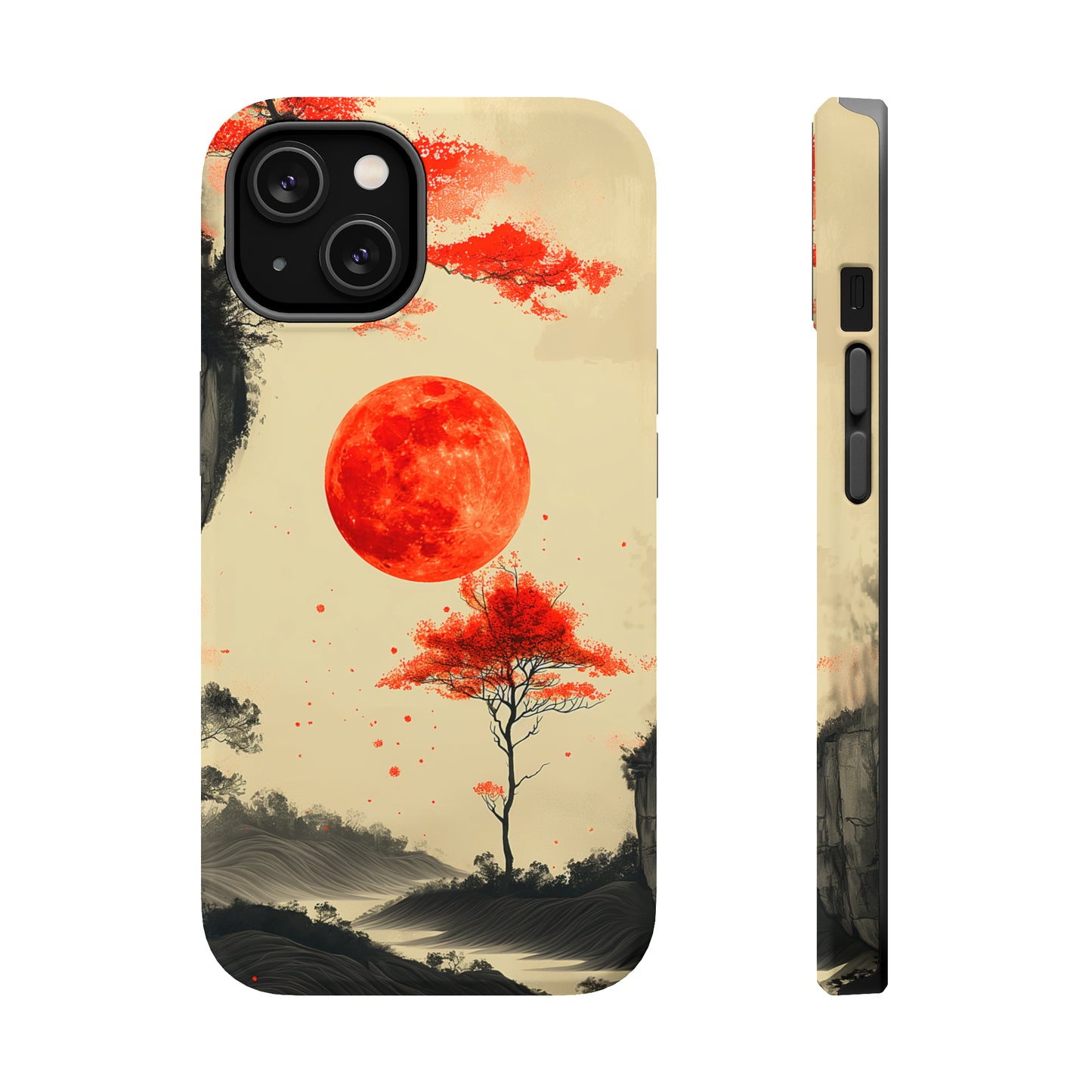 Scarlet Moonrise (iPhone MagSafe Case)Elevate your iPhone's style with Artistic scenery with red trees and large moon MagSafe Case, offering robust protection, MagSafe compatibility, and a choice of mattRimaGallery