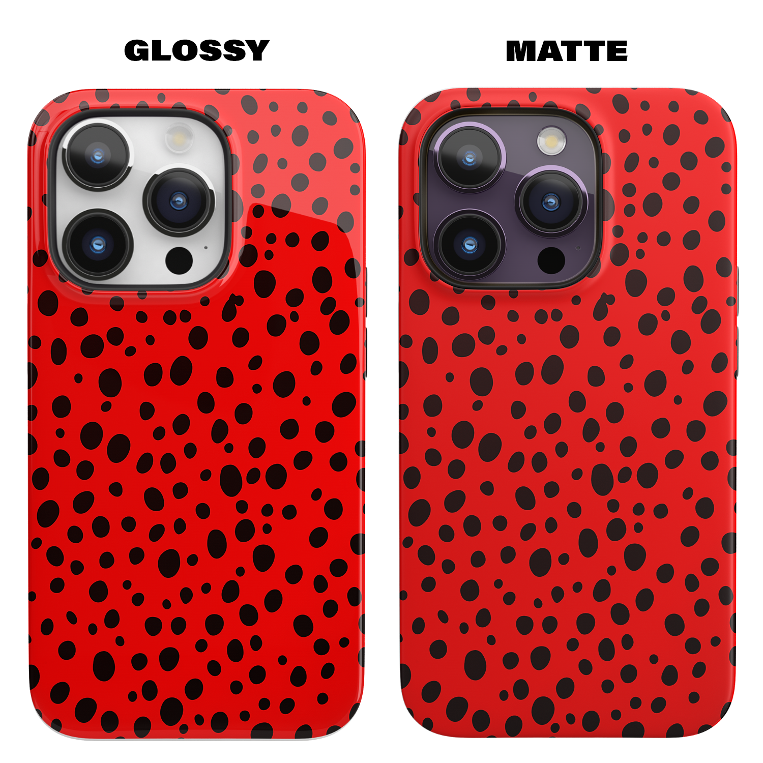 Dotted Delight - Red (iPhone MagSafe Case)Elevate your iPhone's style with the Red backdrop with varied black dots MagSafe Case, offering robust protection, MagSafe compatibility, and a choice of matte or glRimaGallery