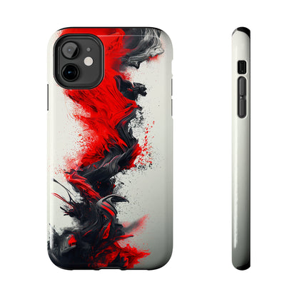 Scarlet Swish (iPhone Case 11-15)Elevate your iPhone's protection and style with RimaGallery's Artistic red and black abstract On case, featuring dual-layer defense and a sleek, glossy finish. Free RimaGallery