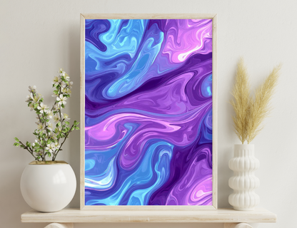 Swirling abstract marbled pattern in shades of blue, purple, and pink with wavy lines and organic flowing shapes, giving a vibrant and dynamic visual effect.
