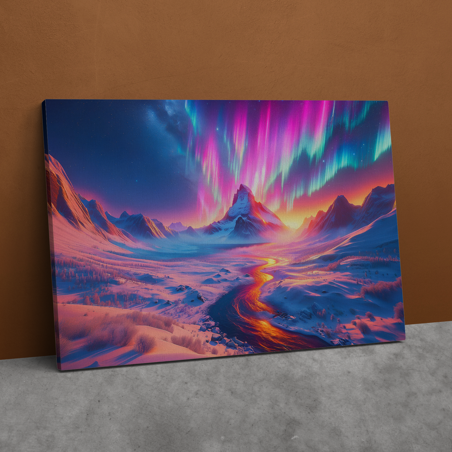 Auroral Mountain Majesty (Canvas)Auroral Mountain Majesty (Canvas  Matte finish, stretched, with a depth of 1.25 inches)
Struggling with low-quality canvases? Switch to RimaGallery! Our canvases areRimaGallery
