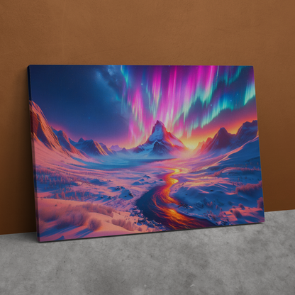 Auroral Mountain Majesty (Canvas)Auroral Mountain Majesty (Canvas  Matte finish, stretched, with a depth of 1.25 inches)
Struggling with low-quality canvases? Switch to RimaGallery! Our canvases areRimaGallery