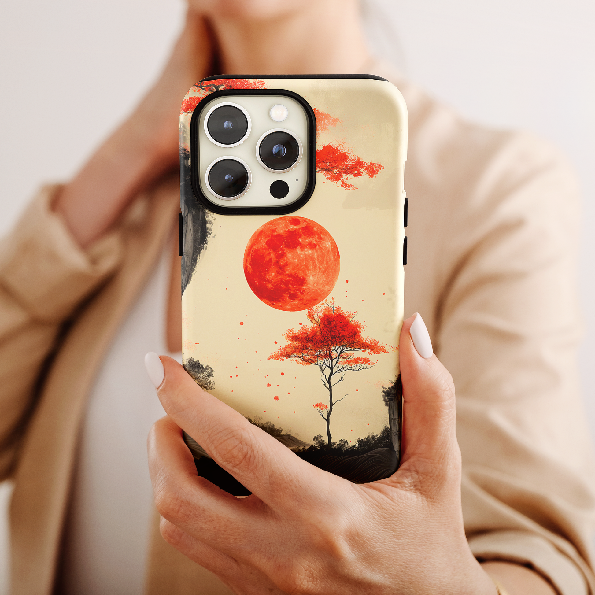 Scarlet Moonrise (iPhone MagSafe Case)Elevate your iPhone's style with Artistic scenery with red trees and large moon MagSafe Case, offering robust protection, MagSafe compatibility, and a choice of mattRimaGallery