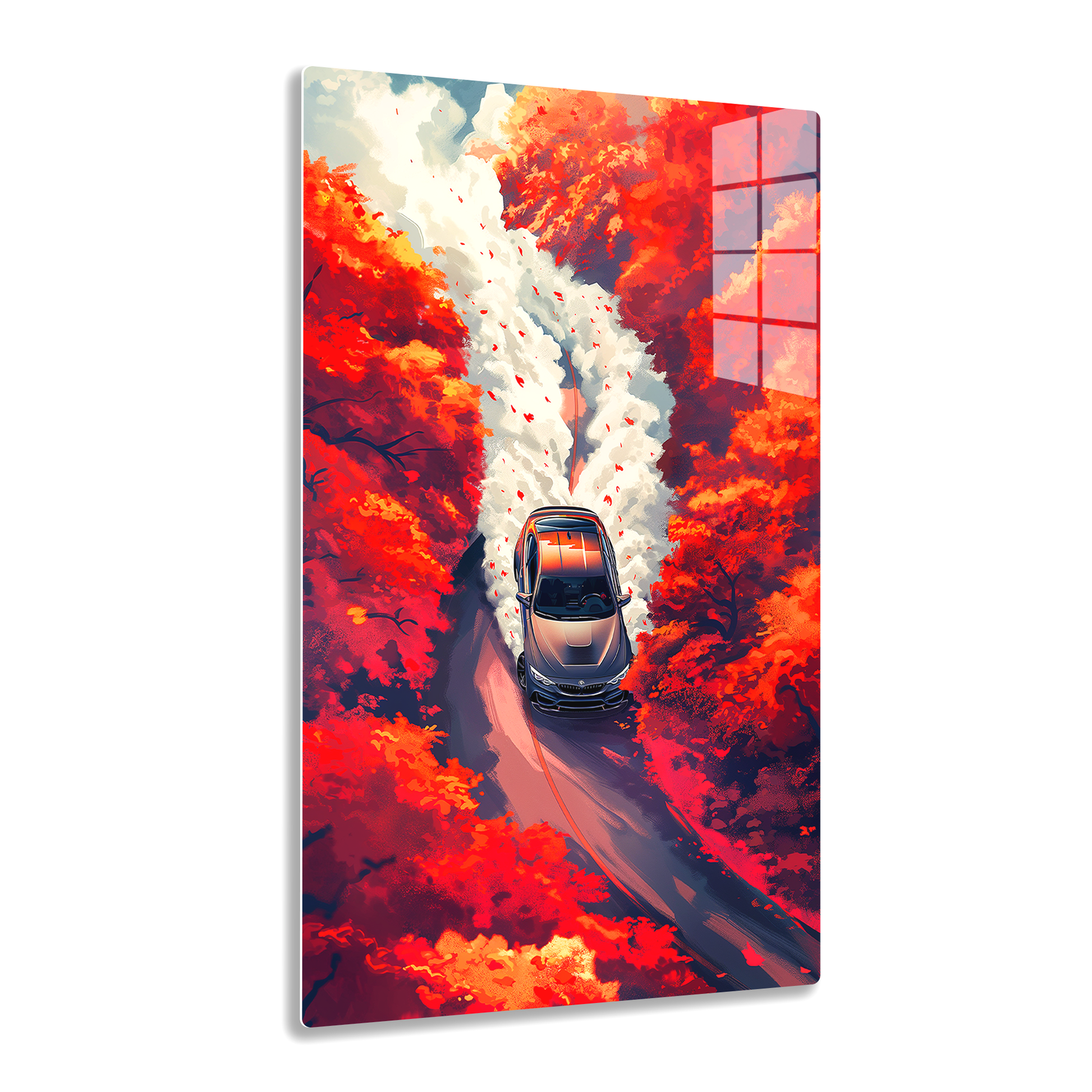 Autumn Drive (Acrylic)Step into the universe with an A drift car journey through a fiery autumnal forest. Acrylic art from RimaGallery. Experience the cosmos in your home with vibrant, etRimaGallery