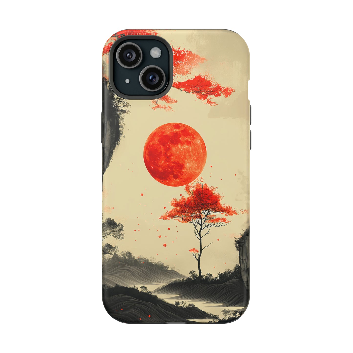 Scarlet Moonrise (iPhone MagSafe Case)Elevate your iPhone's style with Artistic scenery with red trees and large moon MagSafe Case, offering robust protection, MagSafe compatibility, and a choice of mattRimaGallery