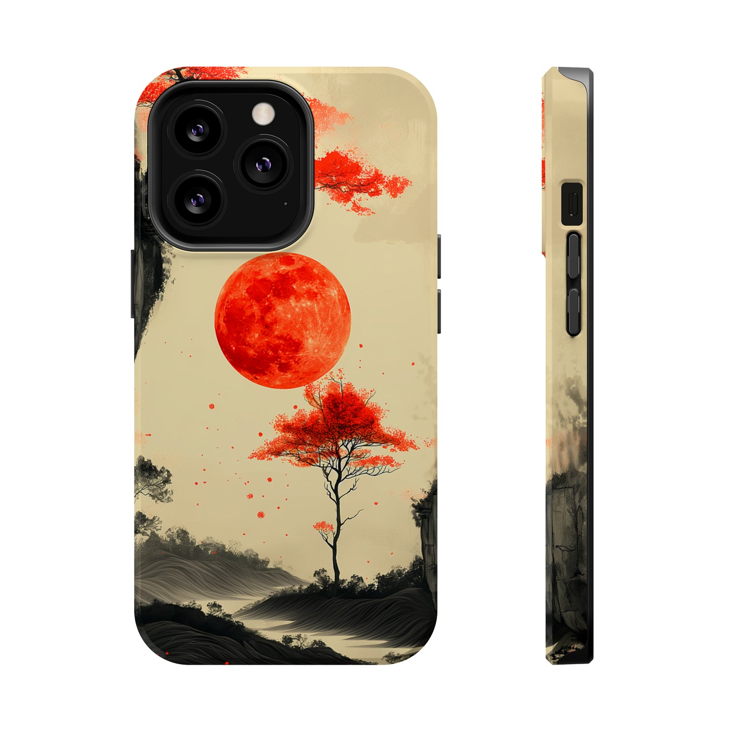 Scarlet Moonrise (iPhone MagSafe Case)Elevate your iPhone's style with Artistic scenery with red trees and large moon MagSafe Case, offering robust protection, MagSafe compatibility, and a choice of mattRimaGallery