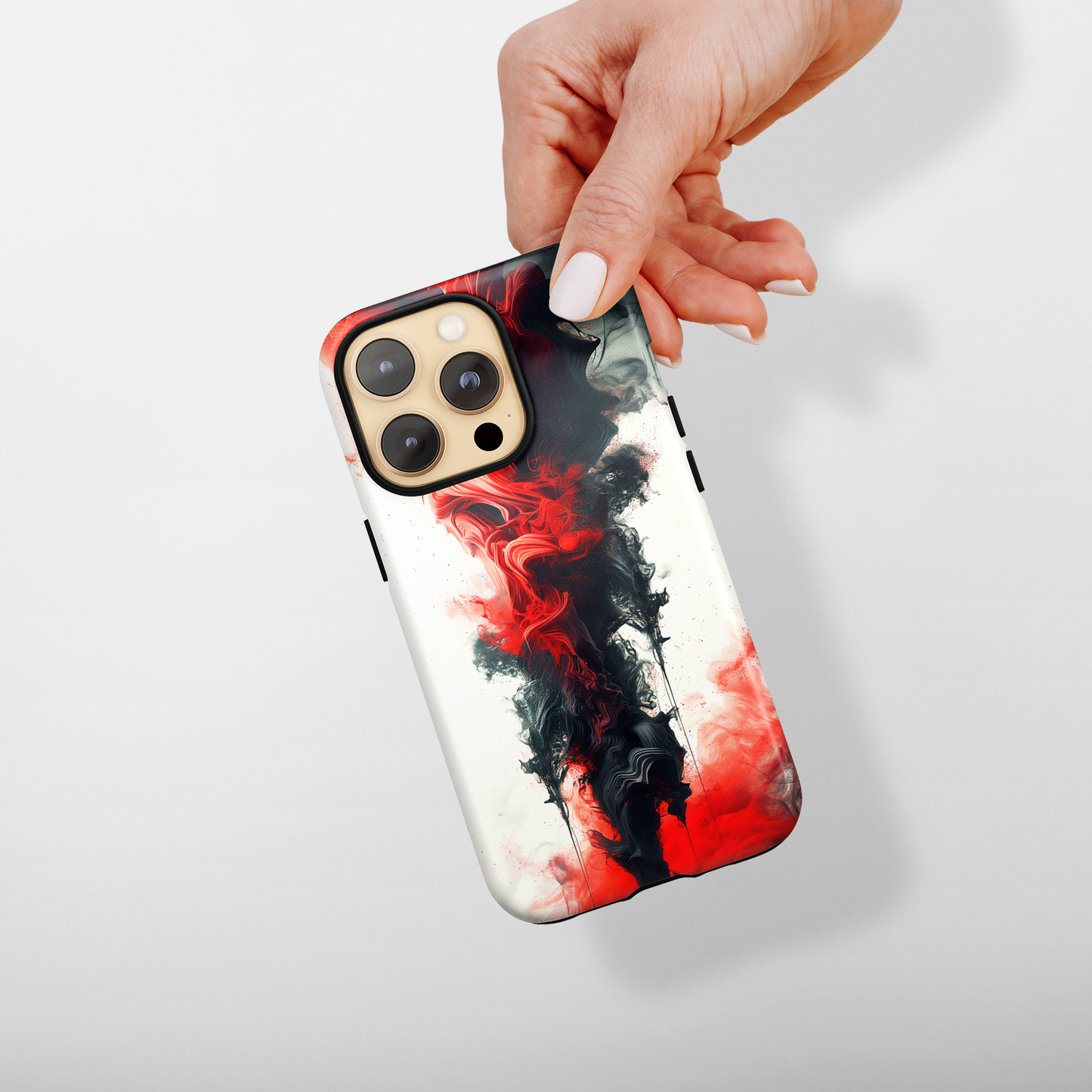 Ruby Ripples (iPhone Case 11-15)Elevate your iPhone's style with a Vibrant red ink flows on a tough case against a dark backdrop design. Sleek, durable protection for models 11-15. Free US shippingRimaGallery