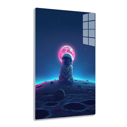 Cosmic Contemplation (Acrylic)Step into the universe with an astronaut in deep thought on the lunar surface under a glowing moon. Acrylic art from RimaGallery. Experience the cosmos in your home RimaGallery