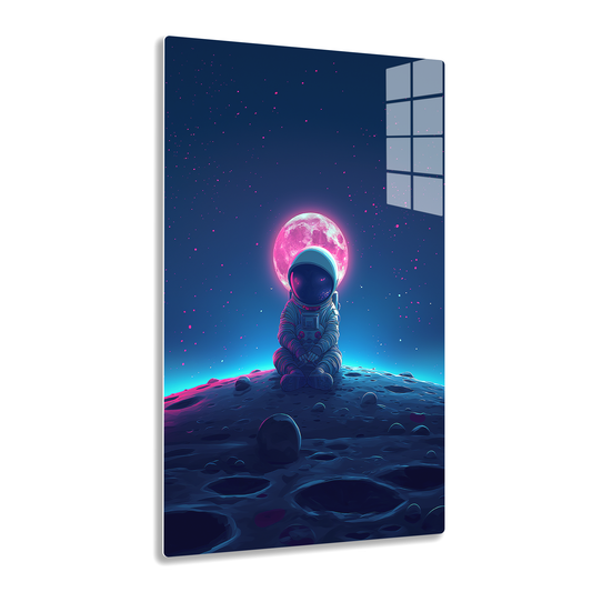 Cosmic Contemplation (Acrylic)Step into the universe with an astronaut in deep thought on the lunar surface under a glowing moon. Acrylic art from RimaGallery. Experience the cosmos in your home RimaGallery