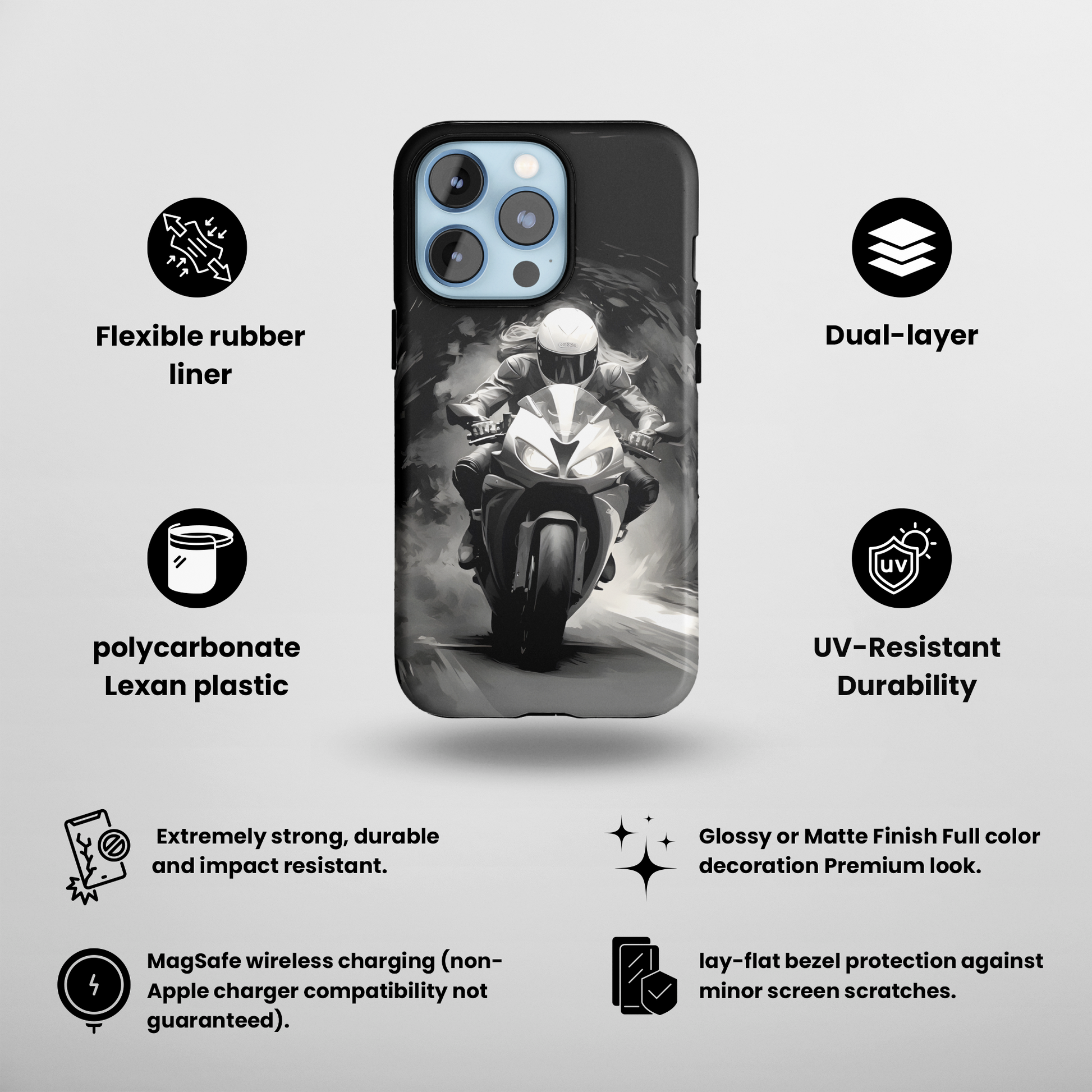 Female Night Biking (iPhone MagSafe Case)Female Night Biking MagSafe Durable Case: Style Meets Protection 📱✨
Upgrade your device with Rima Gallery's Female Night Biking MagSafe Durable Case. This case isn’RimaGallery