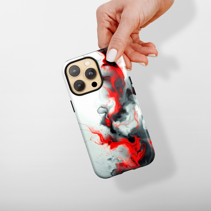 Blush Swirl (iPhone Case 11-15)Elevate your iPhone's protection and style with RimaGallery's Elegant swirls of red and smoke blend across On case, featuring dual-layer defense and a sleek, glossy RimaGallery