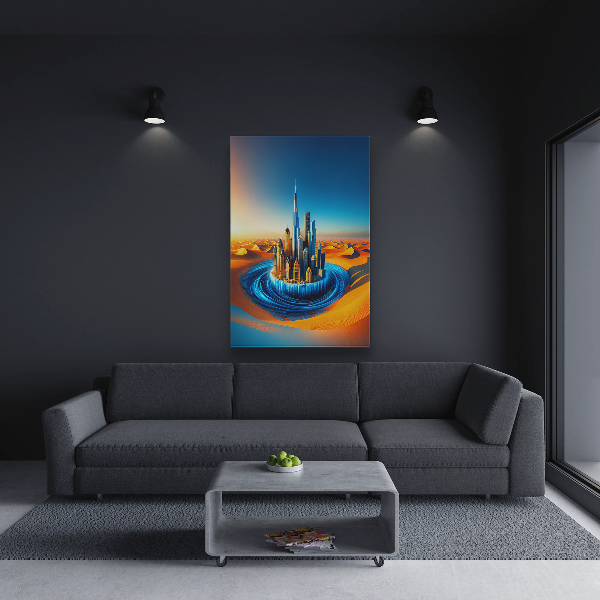 Aqua Metropolis (Canvas)Aqua Metropolis (Canvas  Matte finish, stretched, with a depth of 1.25 inches) Elevate your décor with RimaGallery’s responsibly made art canvases. Our eco-friendly RimaGallery
