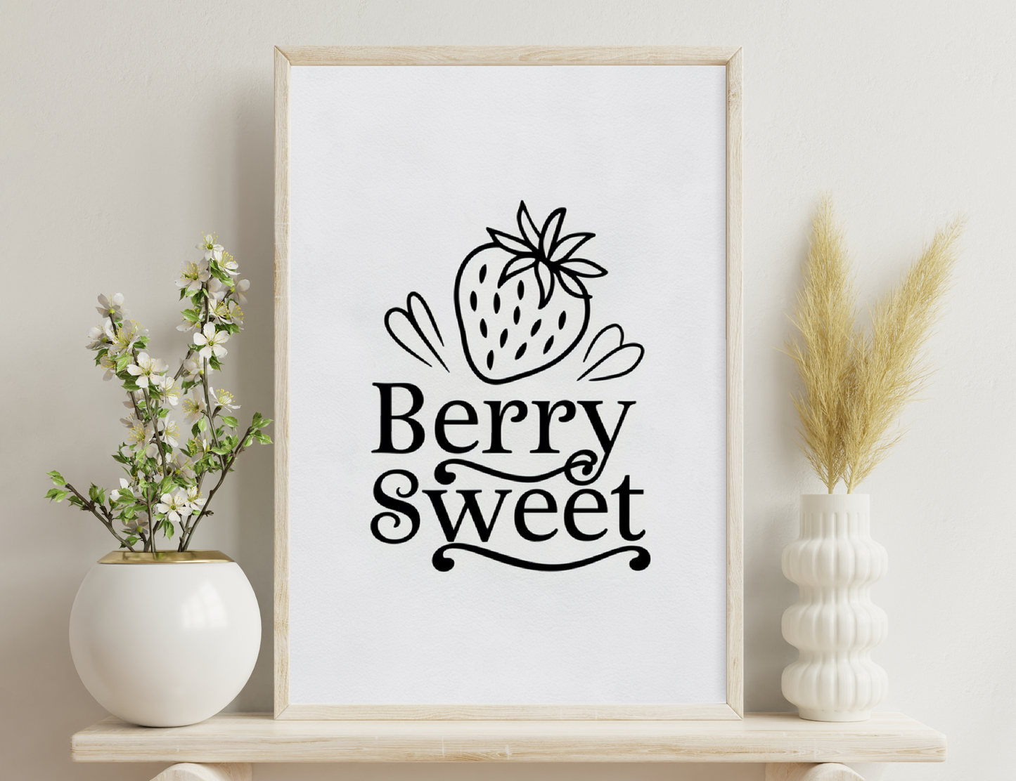 Berry Sweet logo featuring a stylized illustration of a strawberry with decorative text
