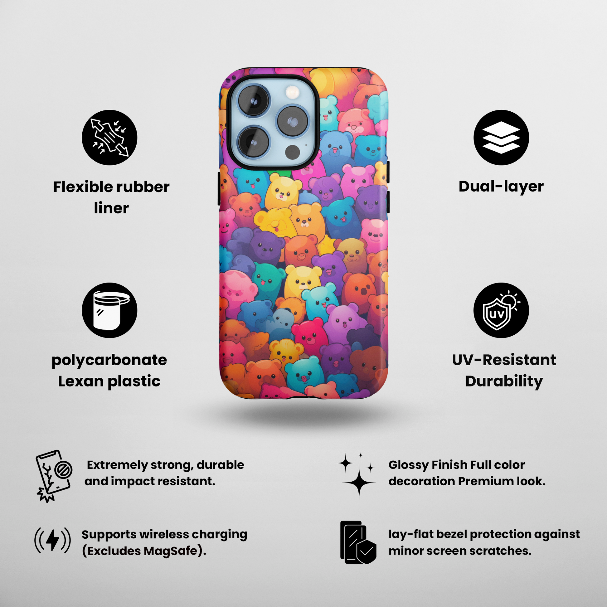 Rainbow Bear Bliss (iPhone Case 11-15)RIMA: Where Style Meets Strength for iPhones 11-15. Experience the ultimate phone protection with a touch of elegance. Shop now for the best in class, eco-conscious RimaGallery