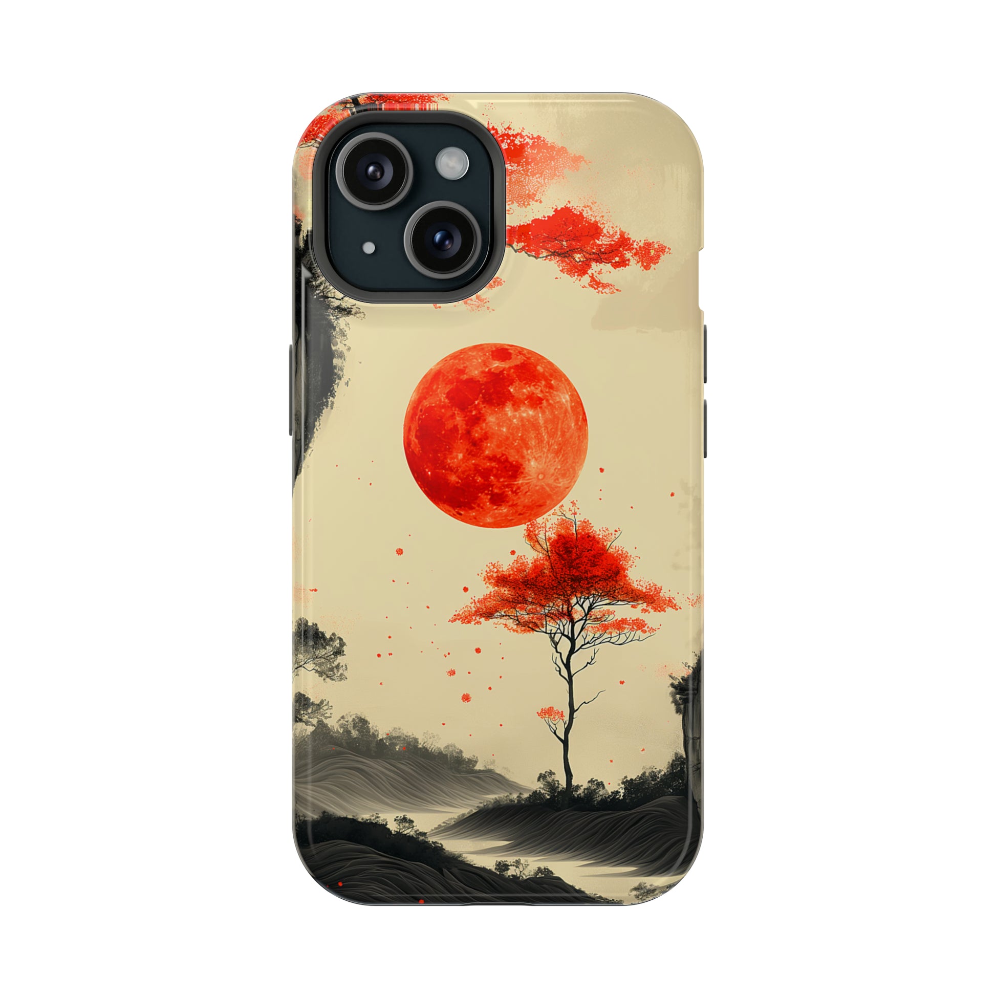 Scarlet Moonrise (iPhone MagSafe Case)Elevate your iPhone's style with Artistic scenery with red trees and large moon MagSafe Case, offering robust protection, MagSafe compatibility, and a choice of mattRimaGallery