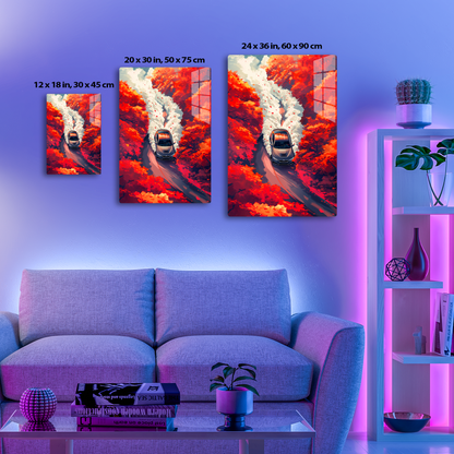 Autumn Drive (Acrylic)Step into the universe with an A drift car journey through a fiery autumnal forest. Acrylic art from RimaGallery. Experience the cosmos in your home with vibrant, etRimaGallery