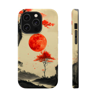 Scarlet Moonrise (iPhone MagSafe Case)Elevate your iPhone's style with Artistic scenery with red trees and large moon MagSafe Case, offering robust protection, MagSafe compatibility, and a choice of mattRimaGallery