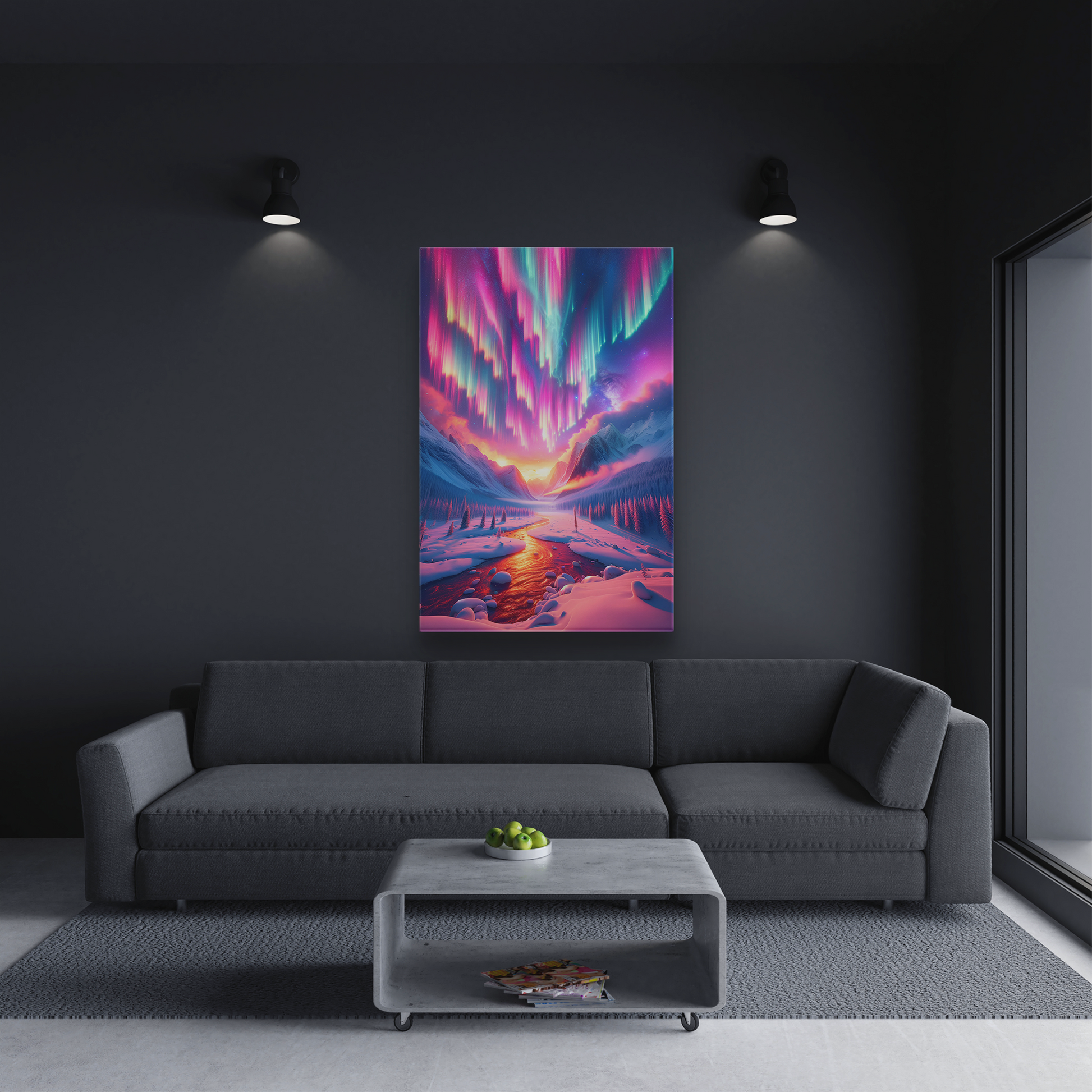 Aurora Reverie (Canvas)Aurora Reverie (Canvas  Matte finish, stretched, with a depth of 1.25 inches) Elevate your décor with RimaGallery’s responsibly made art canvases. Our eco-friendly mRimaGallery