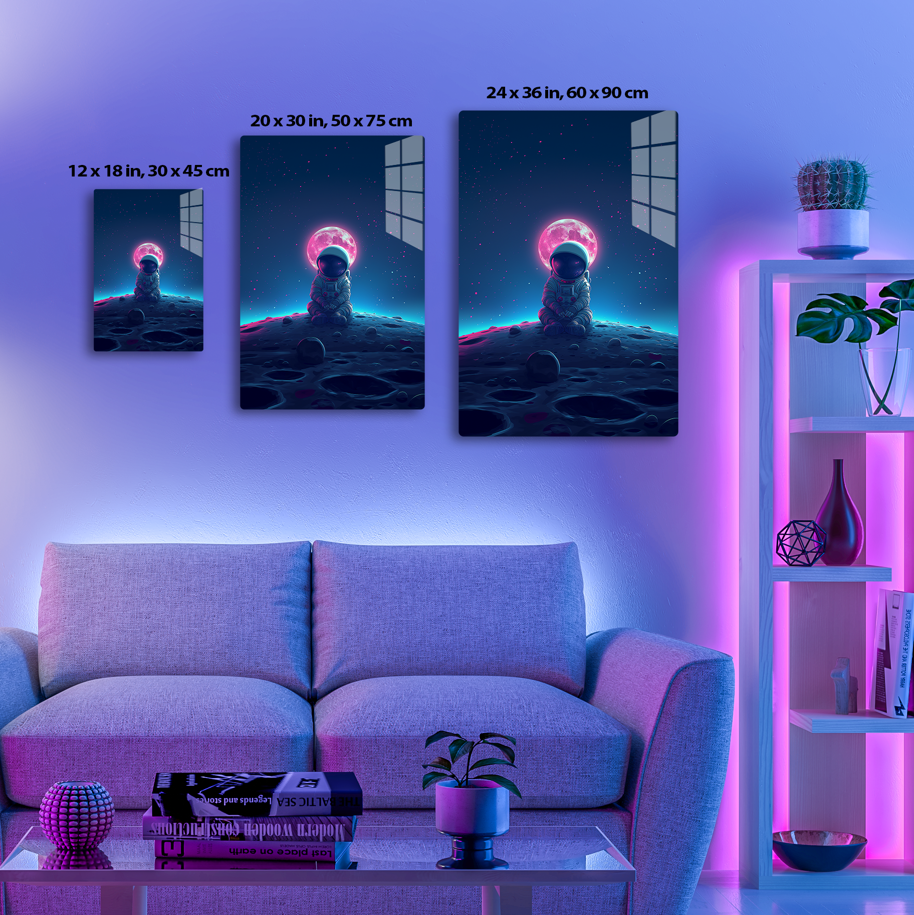 Cosmic Contemplation (Acrylic)Step into the universe with an astronaut in deep thought on the lunar surface under a glowing moon. Acrylic art from RimaGallery. Experience the cosmos in your home RimaGallery