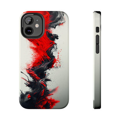 Scarlet Swish (iPhone Case 11-15)Elevate your iPhone's protection and style with RimaGallery's Artistic red and black abstract On case, featuring dual-layer defense and a sleek, glossy finish. Free RimaGallery