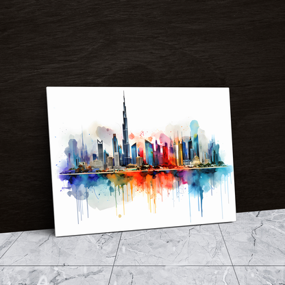 Watercolor Dubai Skyline (Acrylic)Make a statement with Watercolor Dubai Skyline acrylic prints. The 1⁄4" acrylic panel exudes the illusion of a smooth glass surface for vibrant artwork. Pre-installeRimaGallery