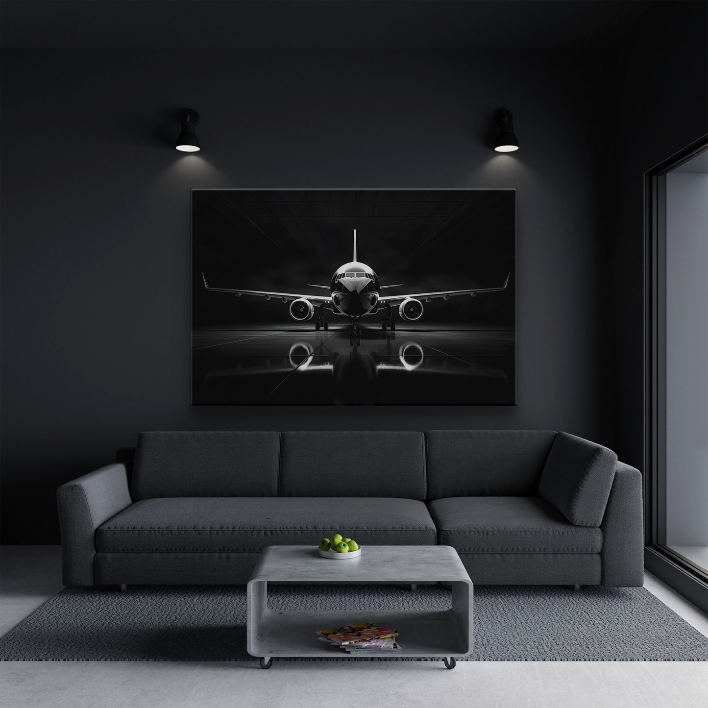 Black and White Airliner (Canvas  Matte finish, stretched, with a depth of 1.25 inches) Elevate your décor with RimaGallery’s responsibly made art canvases. Our eco--White Airliner (Canvas)