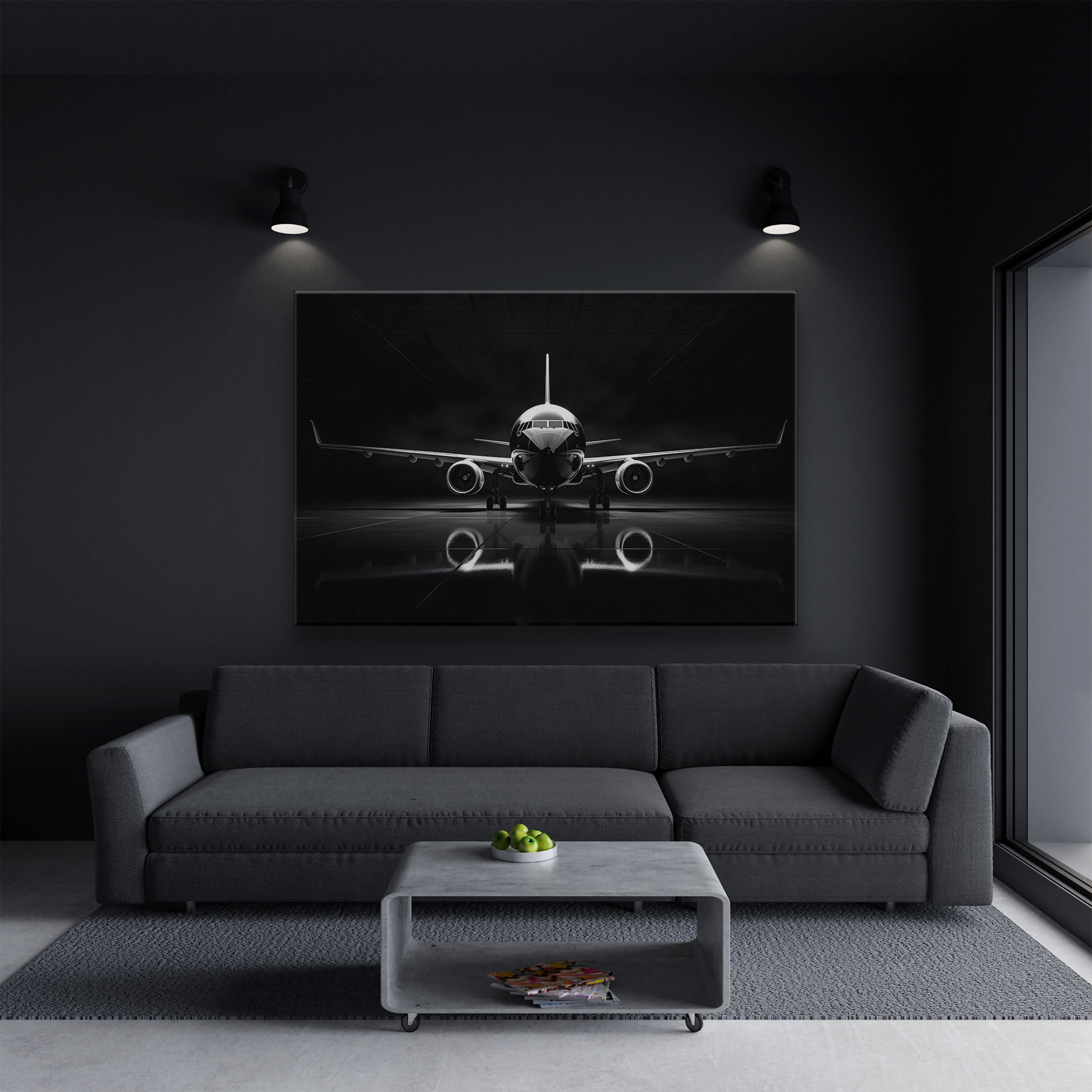 Black and White Airliner (Canvas  Matte finish, stretched, with a depth of 1.25 inches) Elevate your décor with RimaGallery’s responsibly made art canvases. Our eco--White Airliner (Canvas)