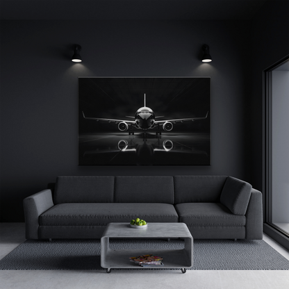 Black and White Airliner (Canvas  Matte finish, stretched, with a depth of 1.25 inches) Elevate your décor with RimaGallery’s responsibly made art canvases. Our eco--White Airliner (Canvas)