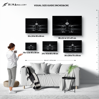 Black and White Airliner (Canvas  Matte finish, stretched, with a depth of 1.25 inches) Elevate your décor with RimaGallery’s responsibly made art canvases. Our eco--White Airliner (Canvas)