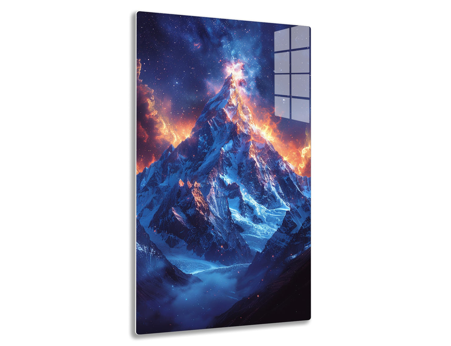 A stunning cosmic scene of a majestic snow-capped mountain range illuminated by vibrant nebulae and star fields, blending the grandeur of nature with the wonders of the universe in a breathtaking, otherworldly
