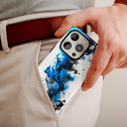 Blue Whisper (iPhone MagSafe Case)Elevate your iPhone's protection and style with RimaGallery's Blue and black ink abstract design on a white MagSafe Case. Enjoy dual-layer defense, vibrant design chRimaGallery