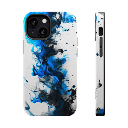 Blue Whisper (iPhone MagSafe Case)Elevate your iPhone's protection and style with RimaGallery's Blue and black ink abstract design on a white MagSafe Case. Enjoy dual-layer defense, vibrant design chRimaGallery