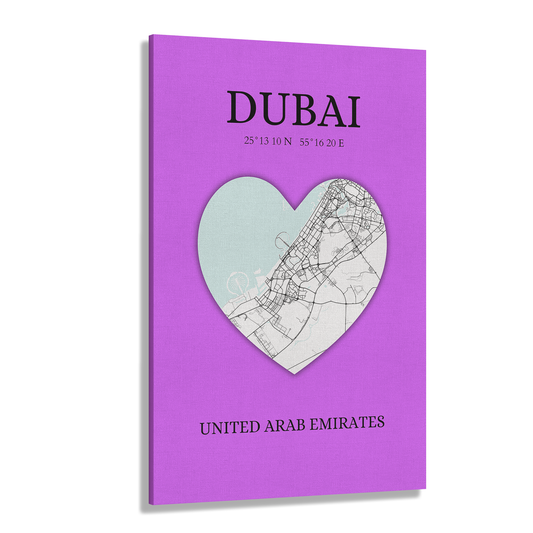 Dubai Heartbeat - Purple (Canvas)Dubai map on a lavender canvas with a heart cutout. Shop now for innovative products designed to enhance your digital lifestyle. Fast shipping!RimaGallery