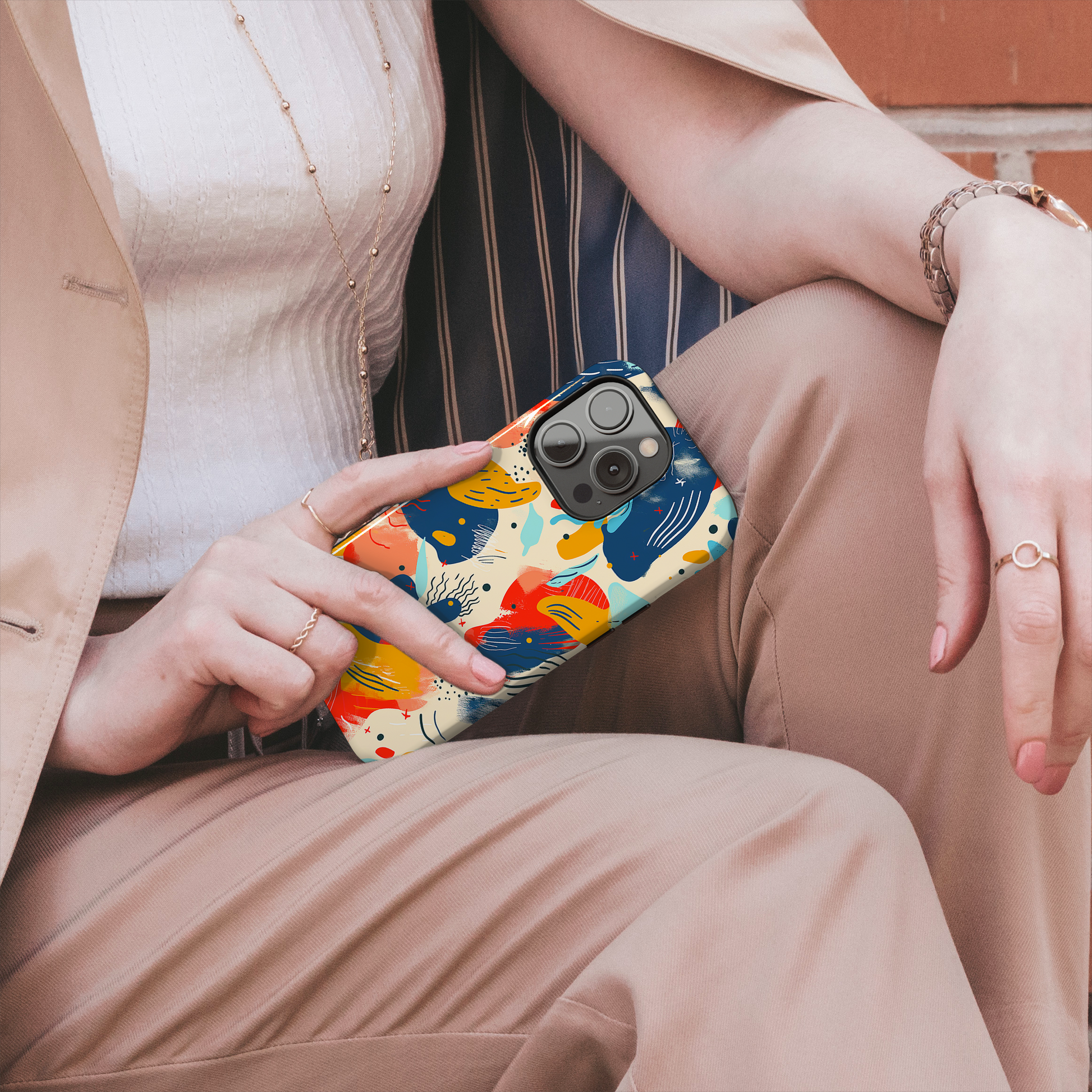 Abstract Play (iPhone Case 11-15)Elevate your iPhone's protection and style with RimaGallery's Modern abstract art with bold splashes of color On case, featuring dual-layer defense and a sleek, glosRimaGallery
