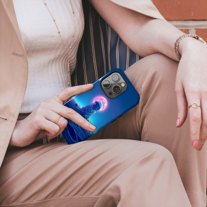 Cosmic Contemplation (iPhone Case 11-15)Elevate your iPhone's protection and style with RimaGallery's Astronaut in deep thought on the lunar surface under a glowing moon On case, featuring dual-layer defenRimaGallery