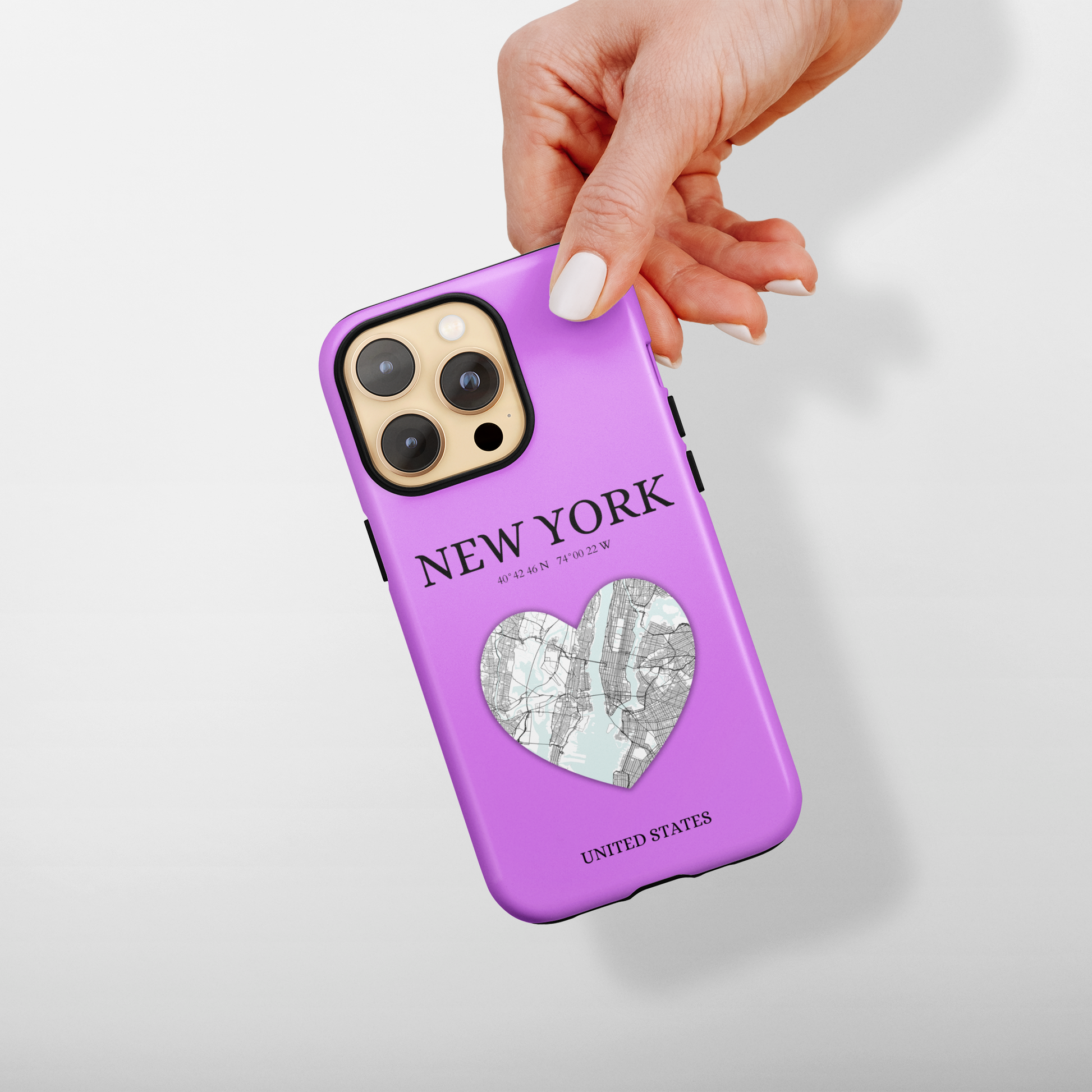 Secure your iPhone 11-15 with RIMA's durable case: Polycarbonate shell, rubber lining for shock absorption, and supports wireless charging-York Heartbeat - Purple (iPhone Case 11-15)