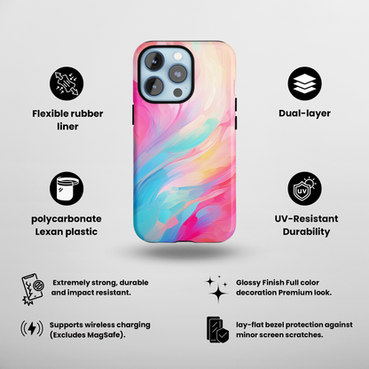 Swirling Color Symphony (iPhone Case 11-15)Unrivaled Protection &amp; Elegance for iPhone Enthusiasts: "Elevate your iPhone 11 to 15's style &amp; safety with the RIMA Tough Phone Case. Featuring robust doublRimaGallery