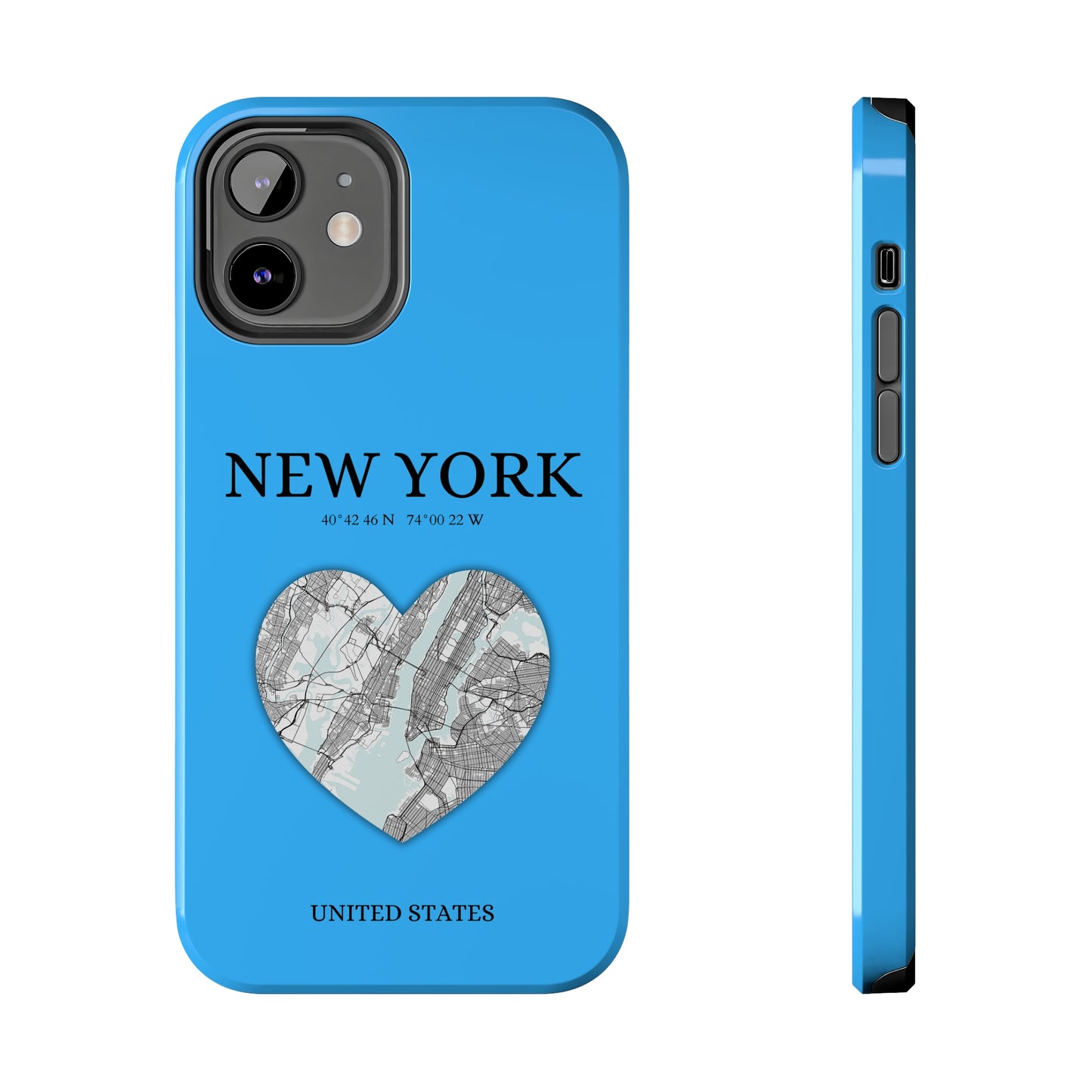 Secure your iPhone 11-15 with RIMA's durable case: Polycarbonate shell, rubber lining for shock absorption, and supports wireless charging-York Heartbeat - Sky Blue (iPhone Case 11-15)