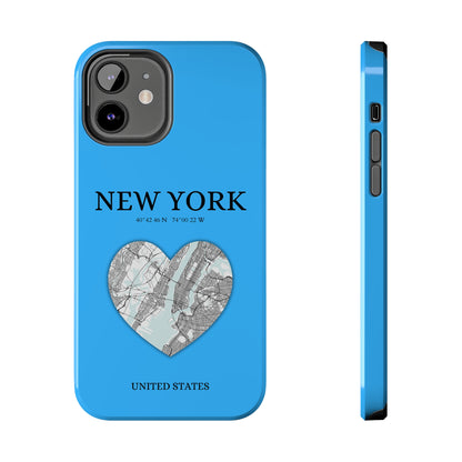 Secure your iPhone 11-15 with RIMA's durable case: Polycarbonate shell, rubber lining for shock absorption, and supports wireless charging-York Heartbeat - Sky Blue (iPhone Case 11-15)