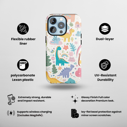 Playful dinosaurs (iPhone Case 11-15)Elevate your iPhone's style with a phone case with dinosaur illustrations and a tough case. Sleek, durable protection for models 11-15. Free US shipping.RimaGallery