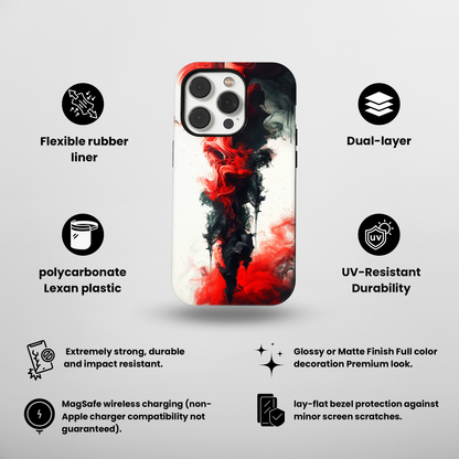 Ruby Ripples (iPhone MagSafe Case)Elevate your iPhone's protection and style with RimaGallery's Vibrant red ink flows on a MagSafe Case against a dark backdrop. Enjoy dual-layer defense, vibrant desiRimaGallery