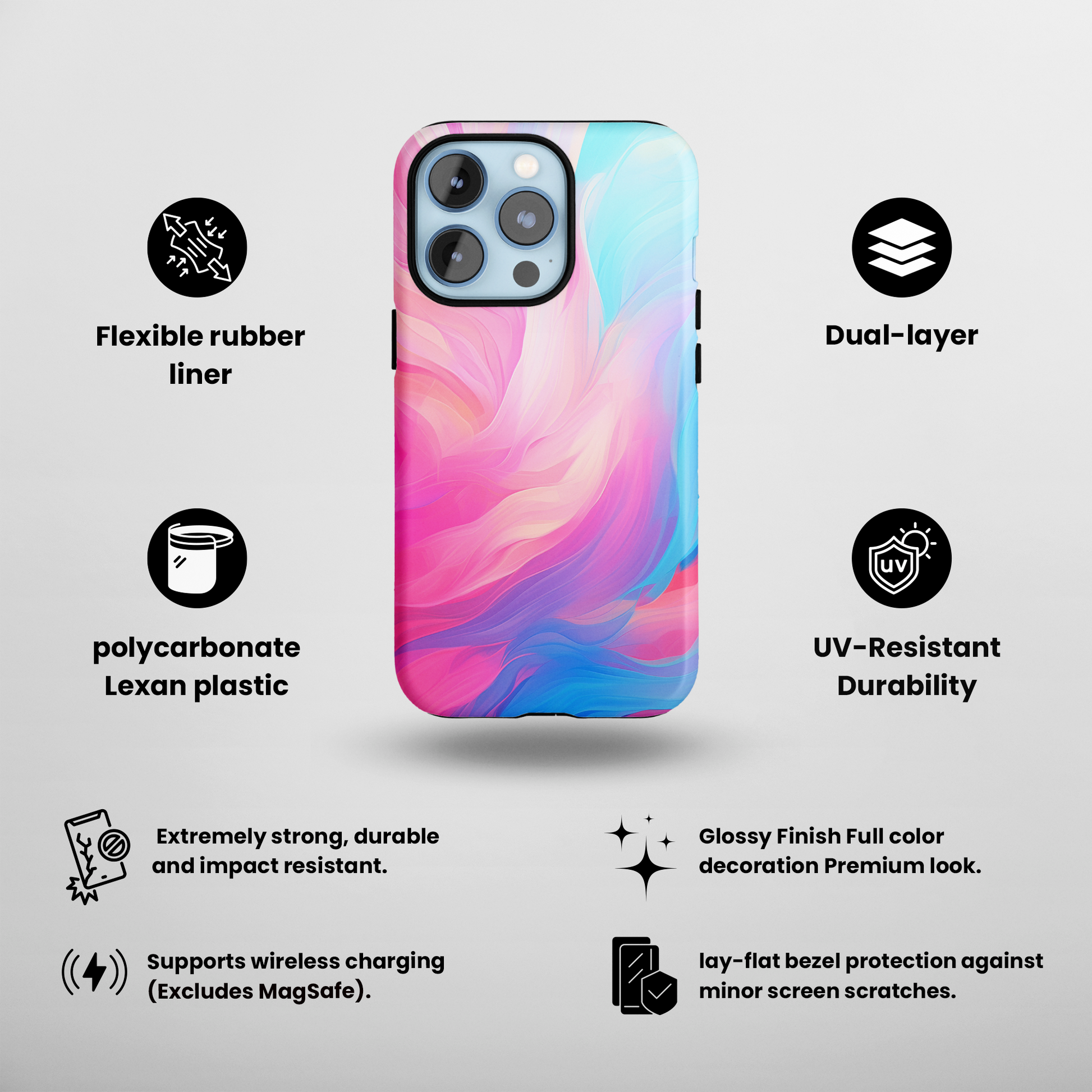Vivid Swirl Fantasy (iPhone Case 11-15)RIMA Tough Phone Case: Unmatched Style &amp; Protection for iPhone 11, 12, 13, 14, &amp; 15 🛡️📱
Product Description:
Discover the RIMA Tough Phone Case, exclusivelRimaGallery